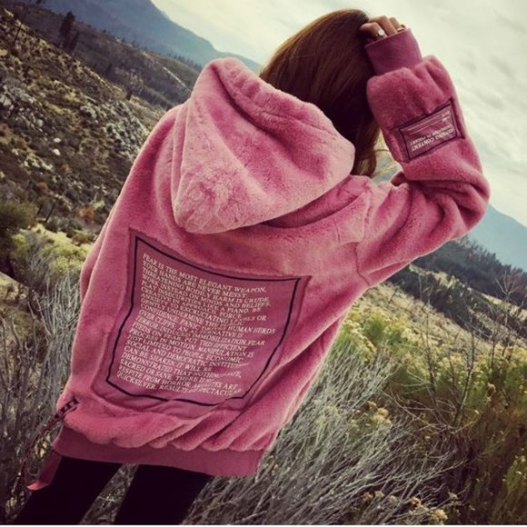 Faux Fur Pink Teddy Velvet Plush Hoodie - Picture 7 of 16